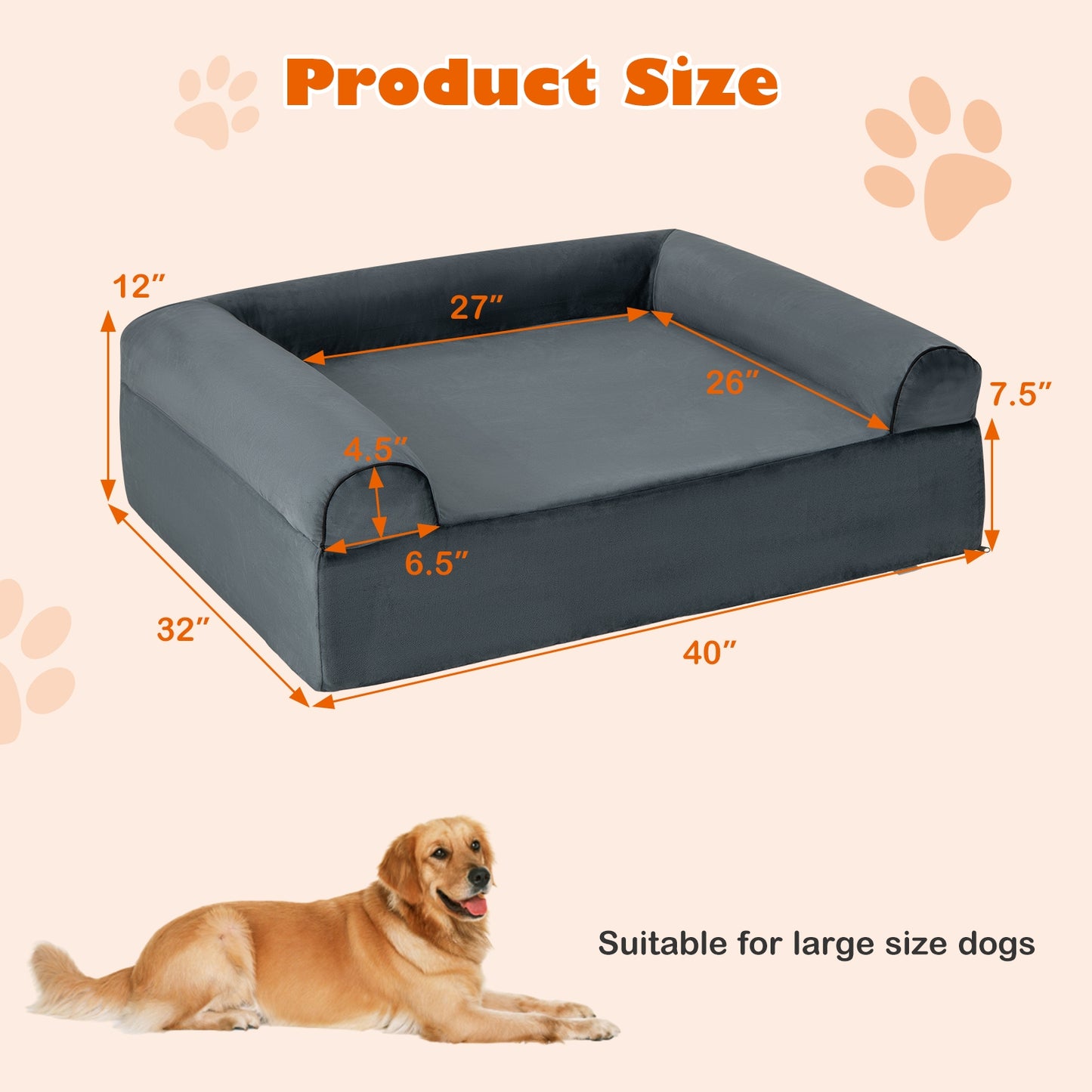 Extra Thick Orthopedic Memory Foam Dog Bed for Large Dogs