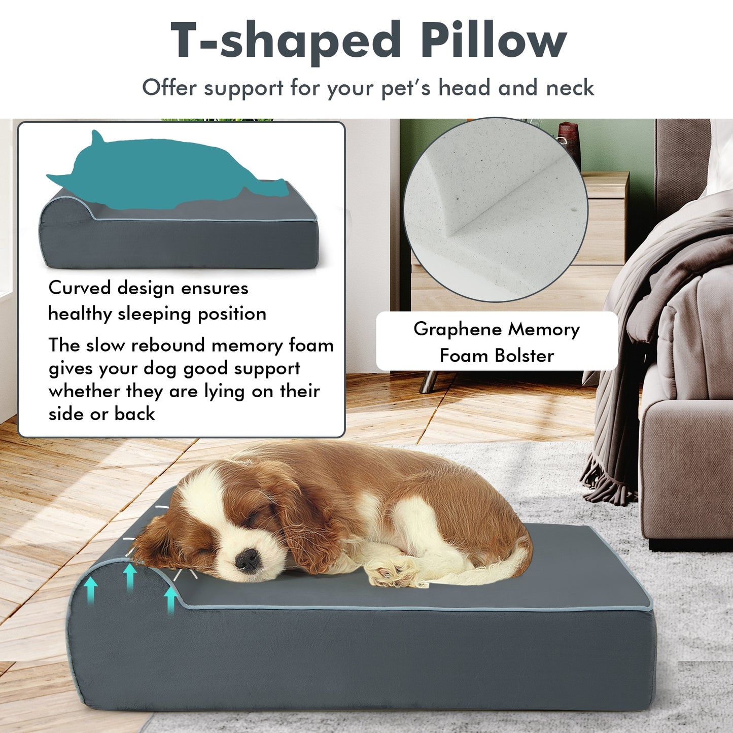 Orthopedic Memory Foam Dog Bed with Removable Washable Cover-Grey